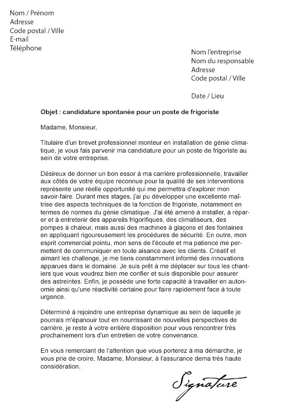 Frigoriste alternance