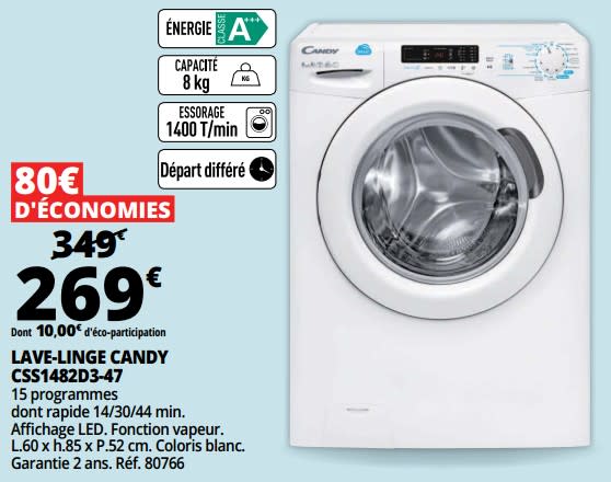 Auchan lave linge candy