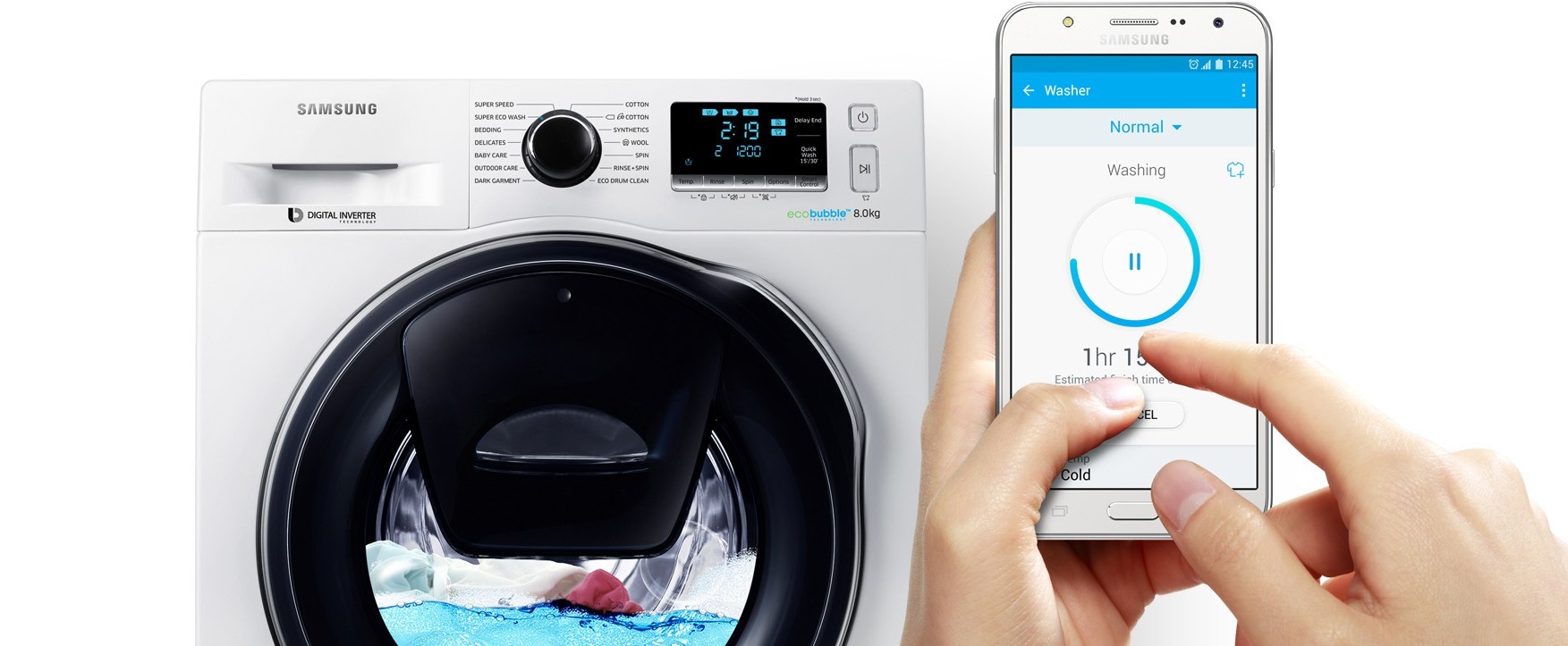 Lave-linge frontal samsung add wash ww90k6414qw/ef 9kg
