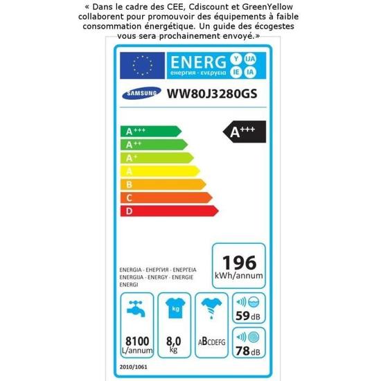 Lave-linge 8 kg samsung ww80j3280gs